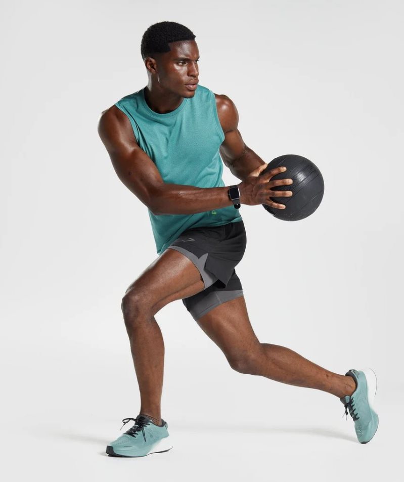 Gymshark Sport Férfi Ujjatlan Póló Türkiz | HU-O-263