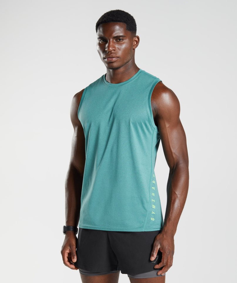Gymshark Sport Férfi Ujjatlan Póló Türkiz | HU-O-263