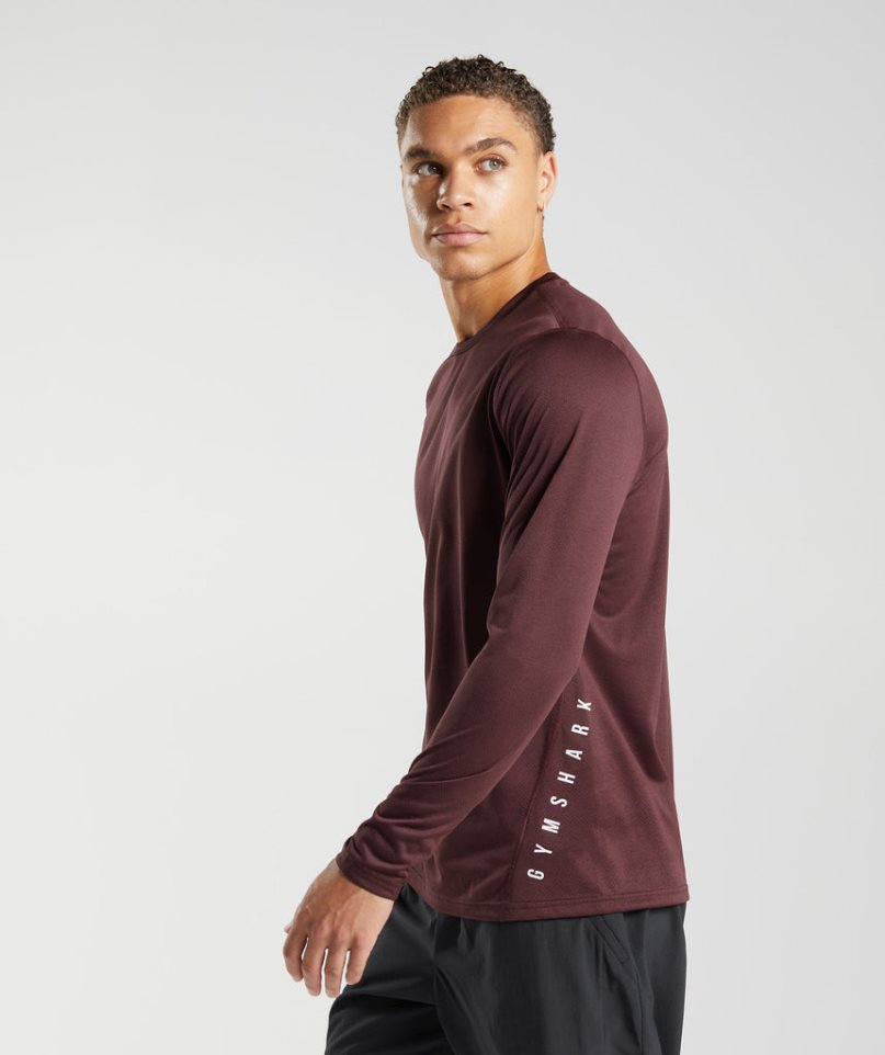 Gymshark Sport Long Sleeve Férfi Póló Bordó | HU-E-147