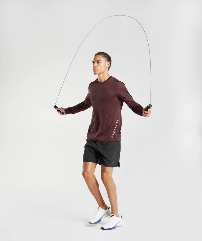Gymshark Sport Long Sleeve Férfi Póló Bordó | HU-E-147
