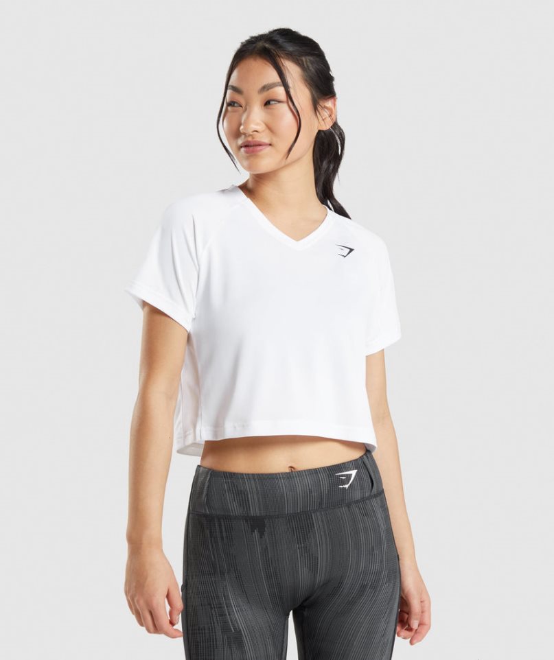 Gymshark Sport Midi Női Póló Fehér | HU-M-685