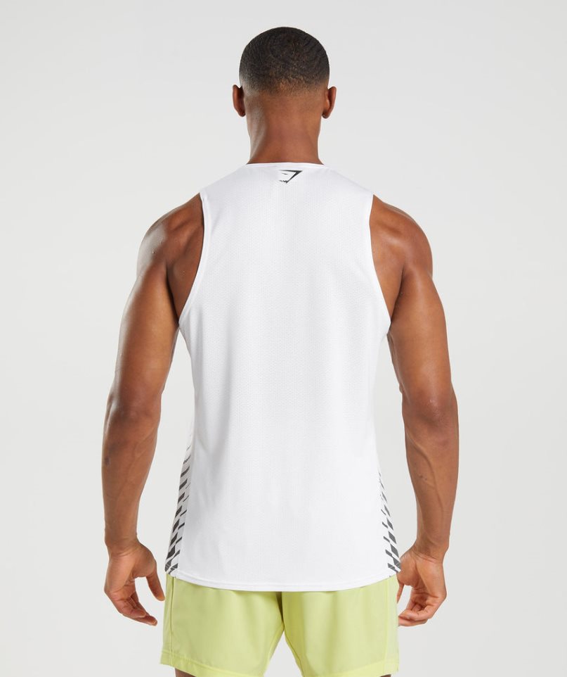 Gymshark Sport Stripe Férfi Ujjatlan Póló Fehér | HU-B-073