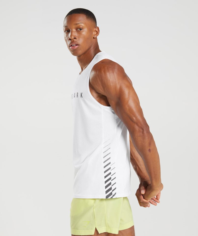 Gymshark Sport Stripe Férfi Ujjatlan Póló Fehér | HU-B-073