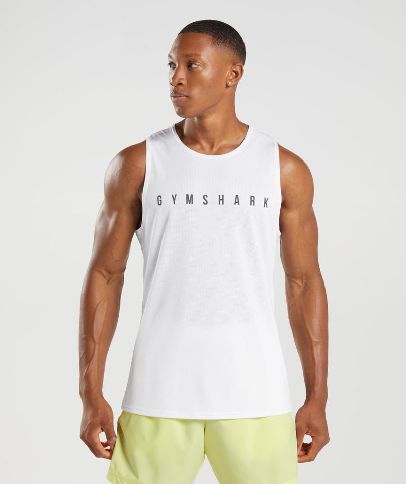 Gymshark Sport Stripe Férfi Ujjatlan Póló Fehér | HU-B-073