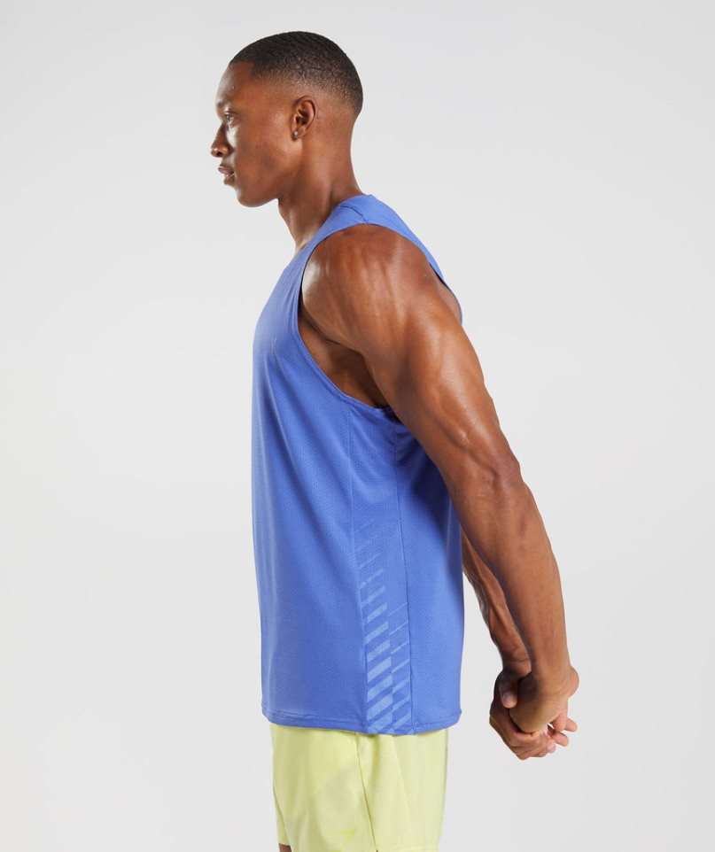 Gymshark Sport Stripe Férfi Ujjatlan Póló Kék | HU-R-809