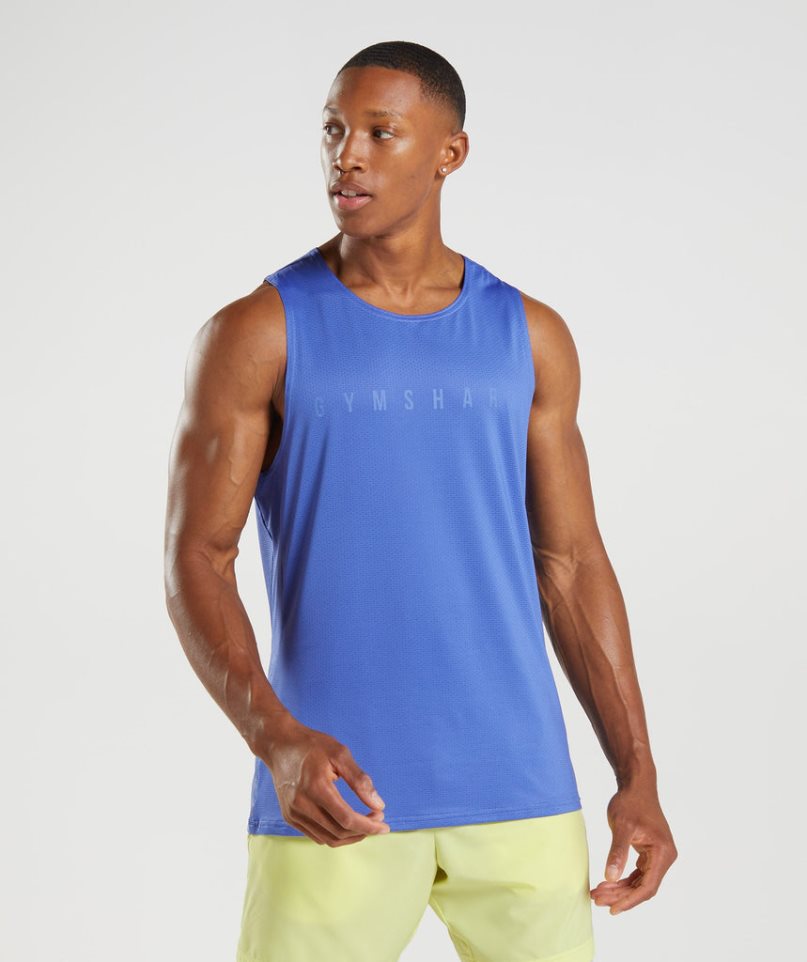 Gymshark Sport Stripe Férfi Ujjatlan Póló Kék | HU-R-809