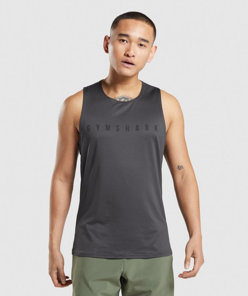 Gymshark Sport Stripe Férfi Ujjatlan Póló Fekete | HU-W-081