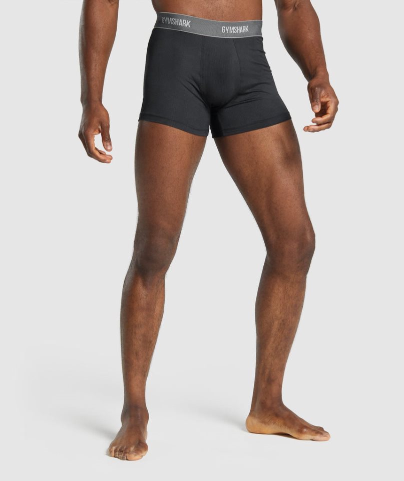 Gymshark Sports Tech Boxers 2pk Férfi Fehérnemű Fekete | HU-D-157