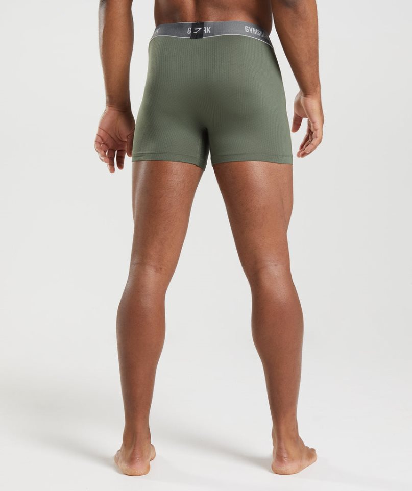 Gymshark Sports Tech Boxers 2pk Férfi Fehérnemű Fekete Olivazöld | HU-Z-941