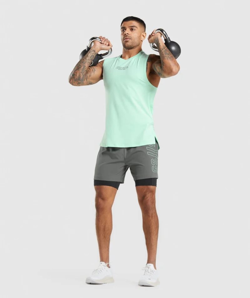 Gymshark Steve Cook Férfi Ujjatlan Póló Menta | HU-Z-963