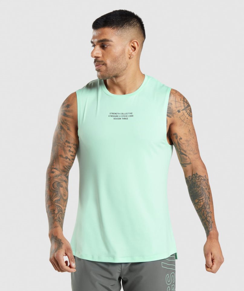Gymshark Steve Cook Férfi Ujjatlan Póló Menta | HU-Z-963