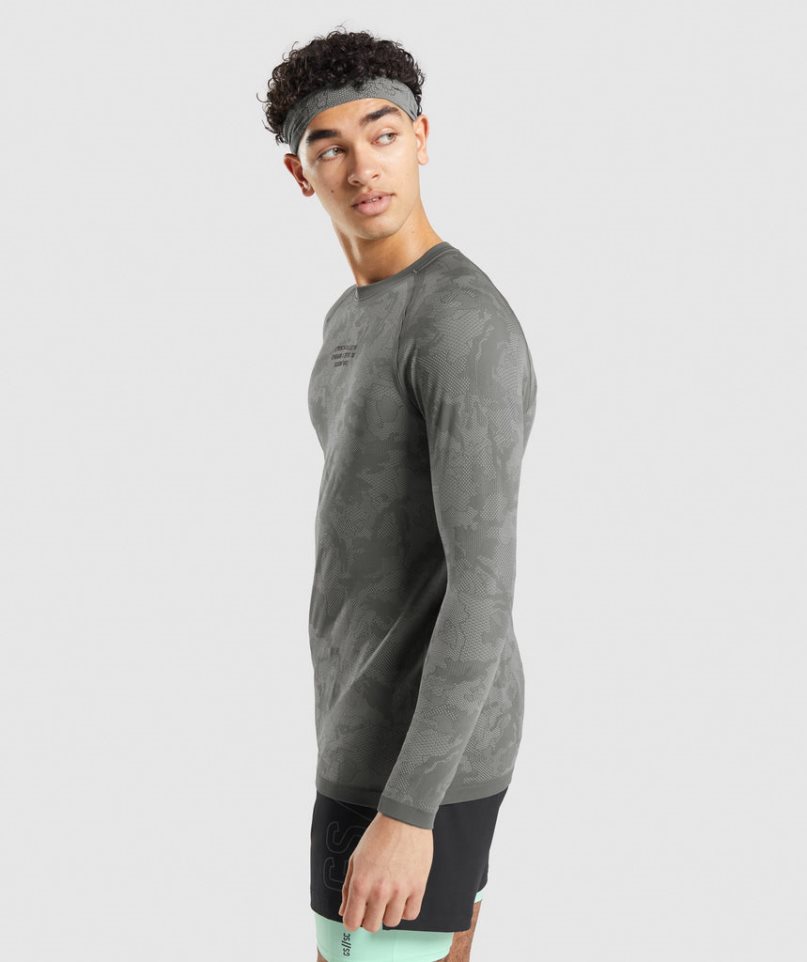 Gymshark Steve Cook Long Sleeve Seamless Férfi Póló Szürke | HU-J-351