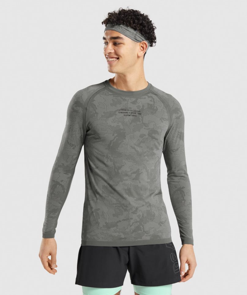 Gymshark Steve Cook Long Sleeve Seamless Férfi Póló Szürke | HU-J-351