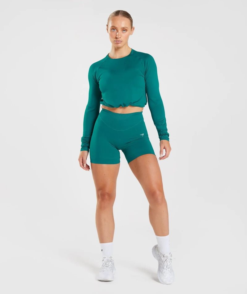 Gymshark Sweat Seamless Long Sleeve Női Vágott Felsők Türkiz | HU-A-795