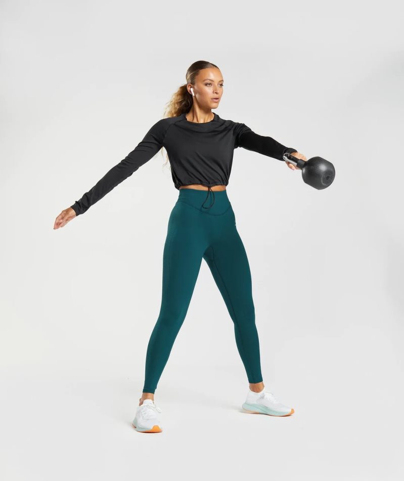 Gymshark Sweat Seamless Long Sleeve Női Vágott Felsők Fekete | HU-E-427