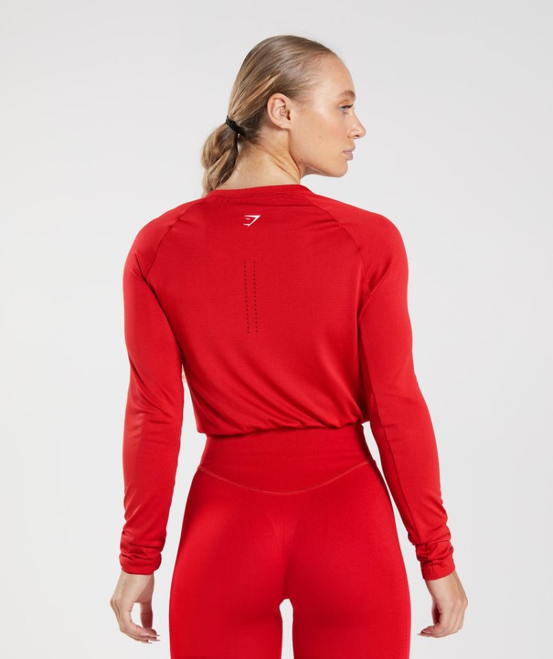 Gymshark Sweat Seamless Long Sleeve Női Vágott Felsők Piros | HU-J-835