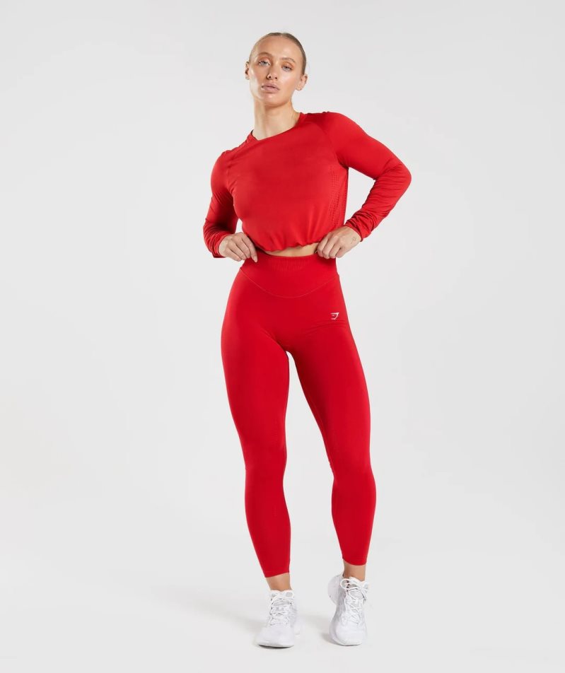 Gymshark Sweat Seamless Long Sleeve Női Vágott Felsők Piros | HU-J-835