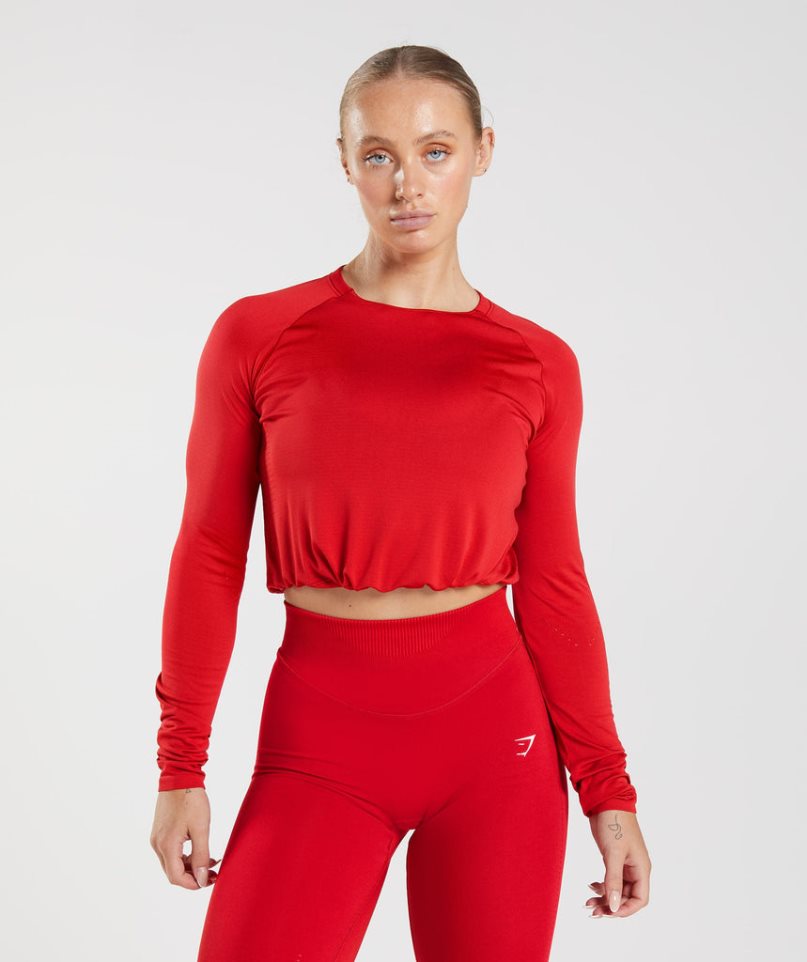 Gymshark Sweat Seamless Long Sleeve Női Vágott Felsők Piros | HU-J-835