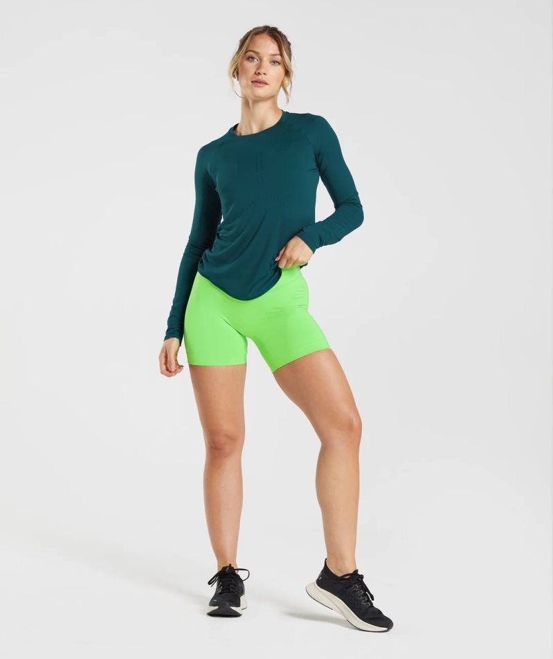 Gymshark Sweat Seamless Long Sleeve Top Női Póló Türkiz | HU-J-612