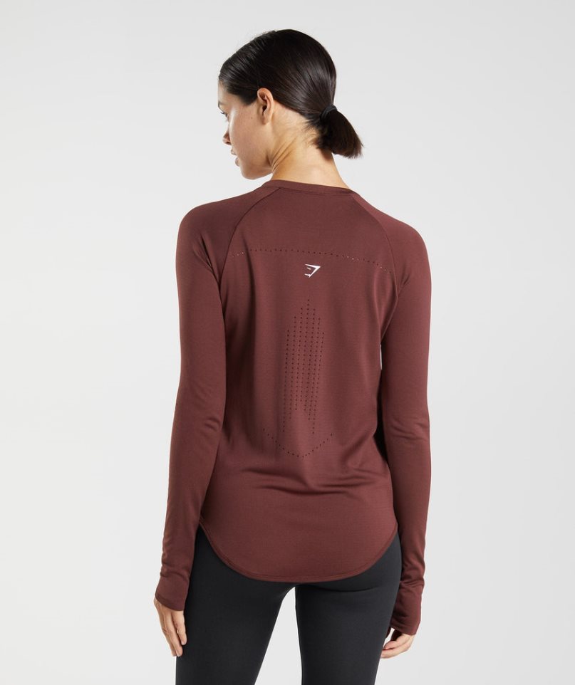 Gymshark Sweat Seamless Long Sleeve Top Női Póló Bordó | HU-Y-641
