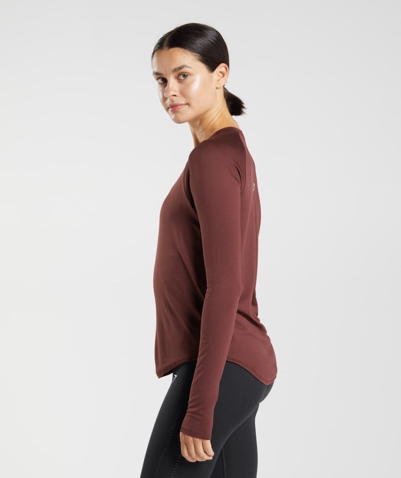 Gymshark Sweat Seamless Long Sleeve Top Női Póló Bordó | HU-Y-641
