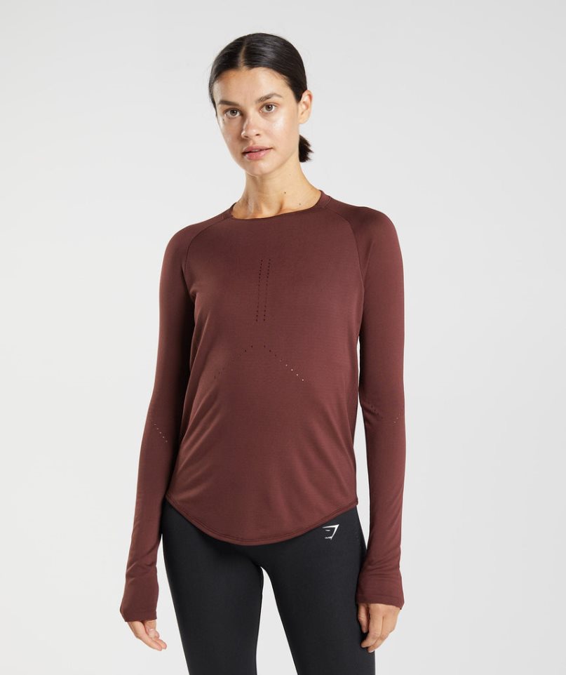 Gymshark Sweat Seamless Long Sleeve Top Női Póló Bordó | HU-Y-641