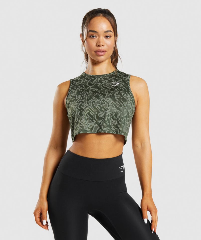 Gymshark Torna Crop Női Ujjatlan Póló Zöld | HU-D-345