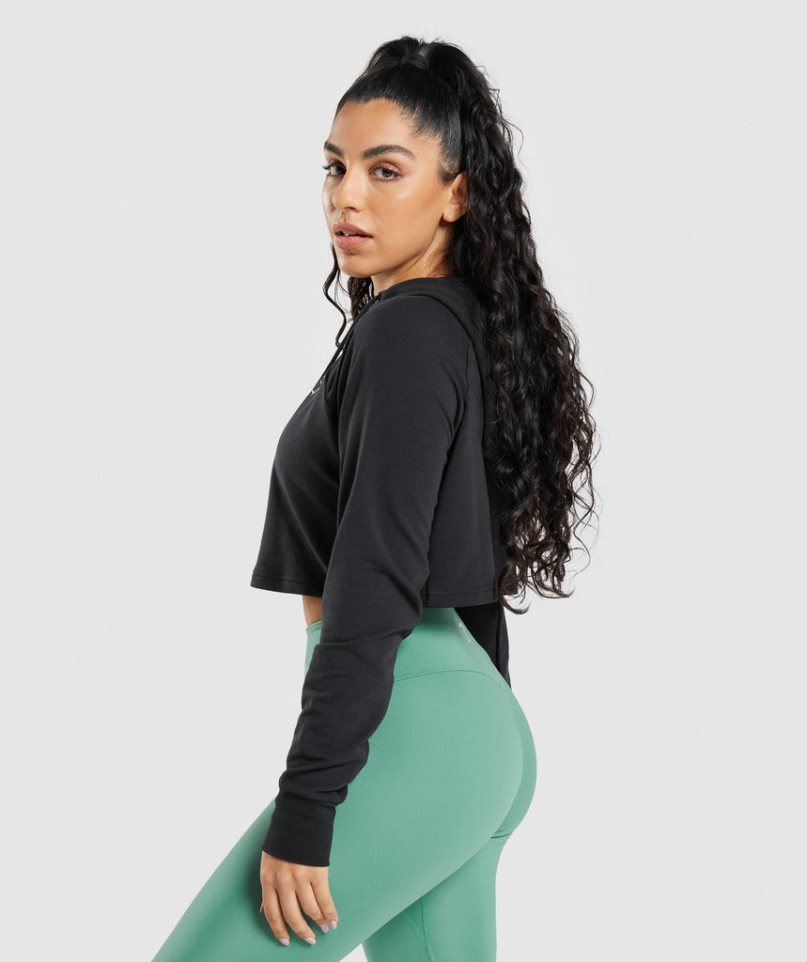Gymshark Torna Cropped Női Kapucnis Pulóver Fekete | HU-F-569