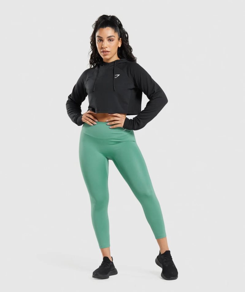 Gymshark Torna Cropped Női Kapucnis Pulóver Fekete | HU-F-569