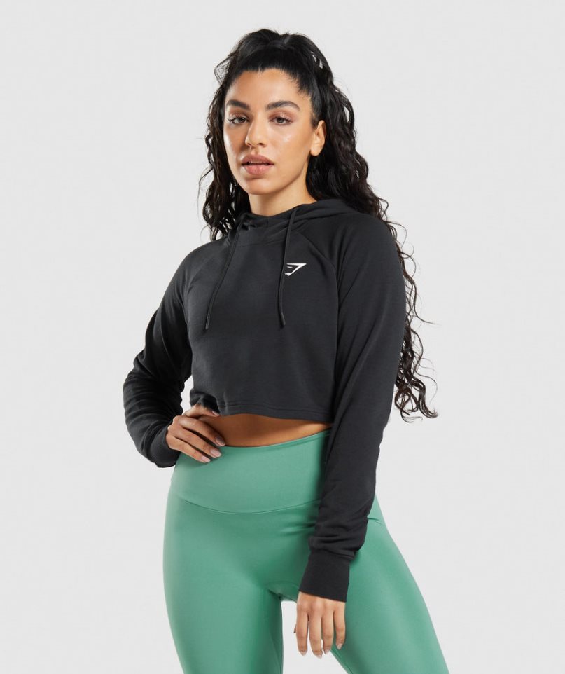 Gymshark Torna Cropped Női Kapucnis Pulóver Fekete | HU-F-569