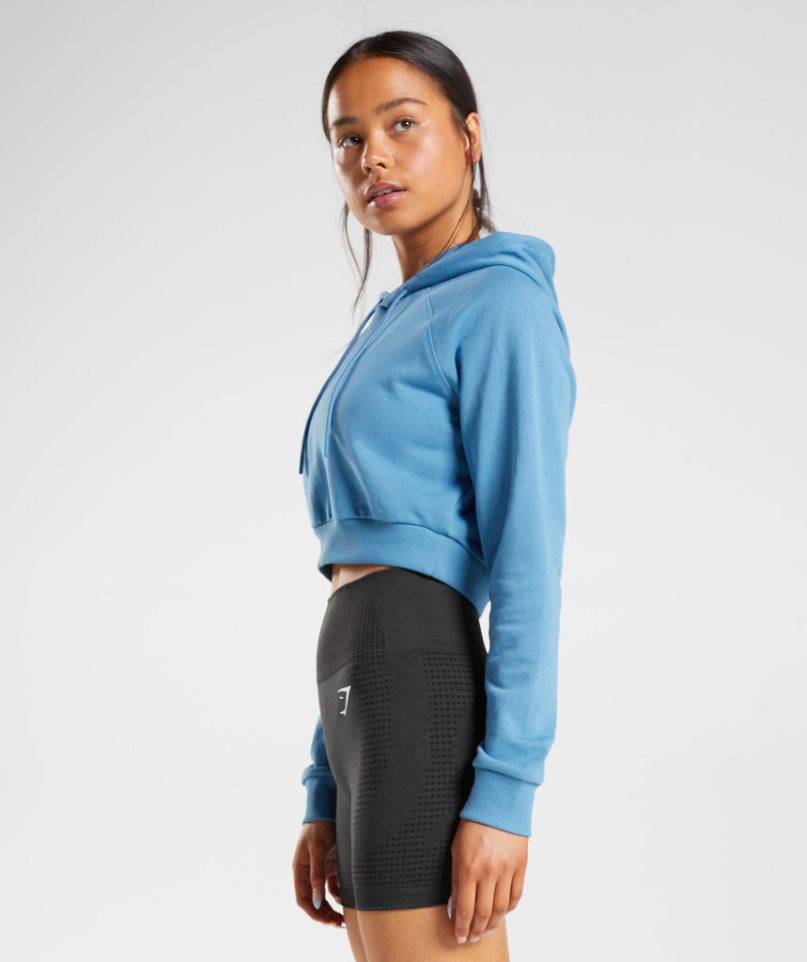 Gymshark Torna Cropped Női Kapucnis Pulóver Kék | HU-H-465