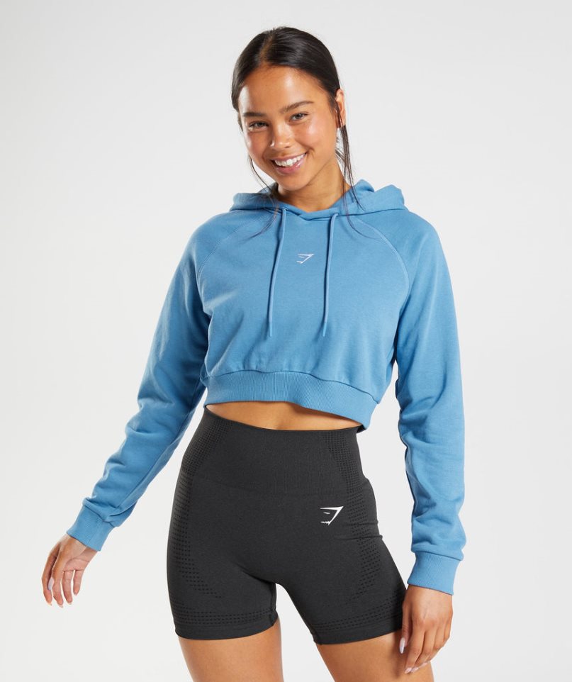 Gymshark Torna Cropped Női Kapucnis Pulóver Kék | HU-H-465