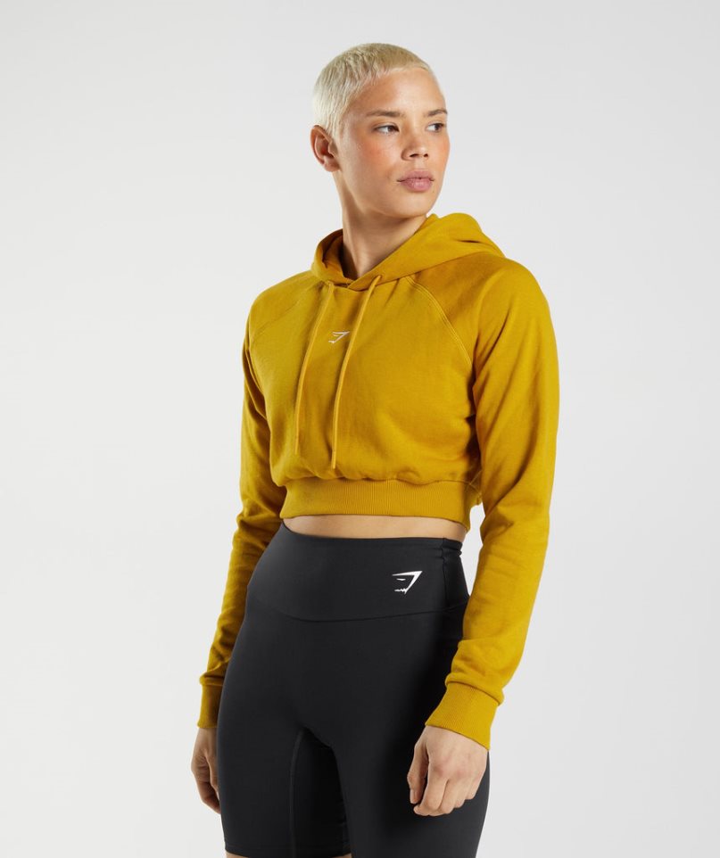 Gymshark Torna Cropped Női Kapucnis Pulóver Sárga | HU-M-704