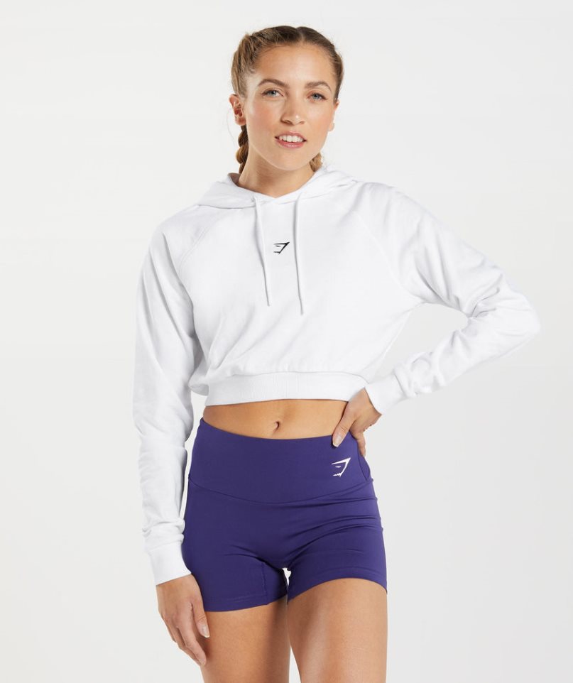 Gymshark Torna Cropped Női Kapucnis Pulóver Fehér | HU-S-756