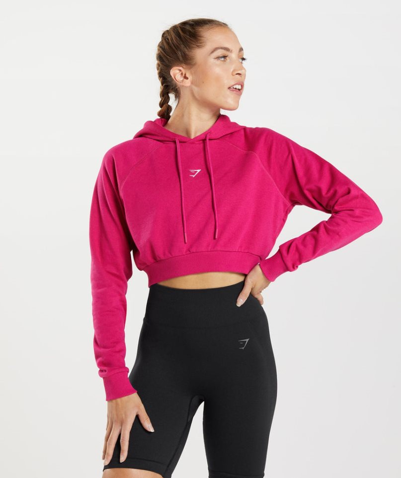 Gymshark Torna Cropped Női Kapucnis Pulóver Fukszia | HU-U-742