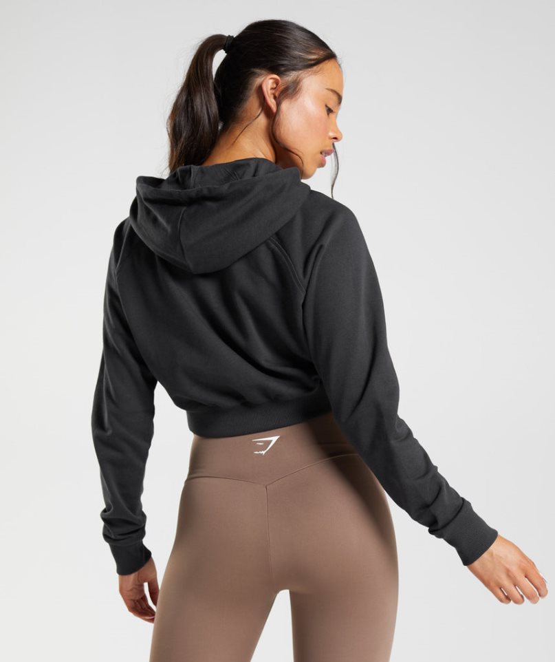 Gymshark Torna Cropped Női Kapucnis Pulóver Fekete | HU-W-380
