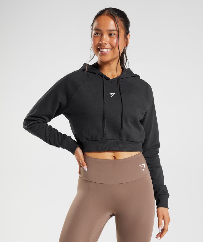 Gymshark Torna Cropped Női Kapucnis Pulóver Fekete | HU-W-380