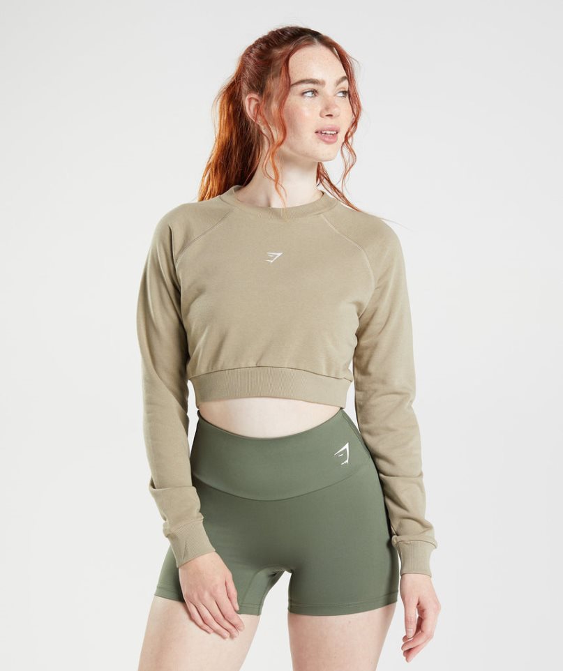 Gymshark Torna Cropped Női Pulóverek Bézs | HU-I-025