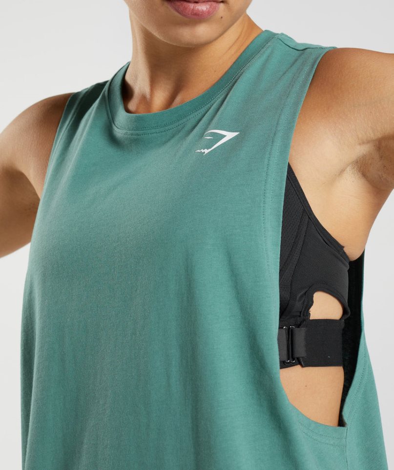 Gymshark Torna Drop Arm Női Ujjatlan Póló Zöld | HU-R-324