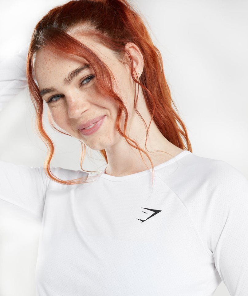 Gymshark Torna Long Sleeve Női Vágott Felsők Fehér | HU-N-783