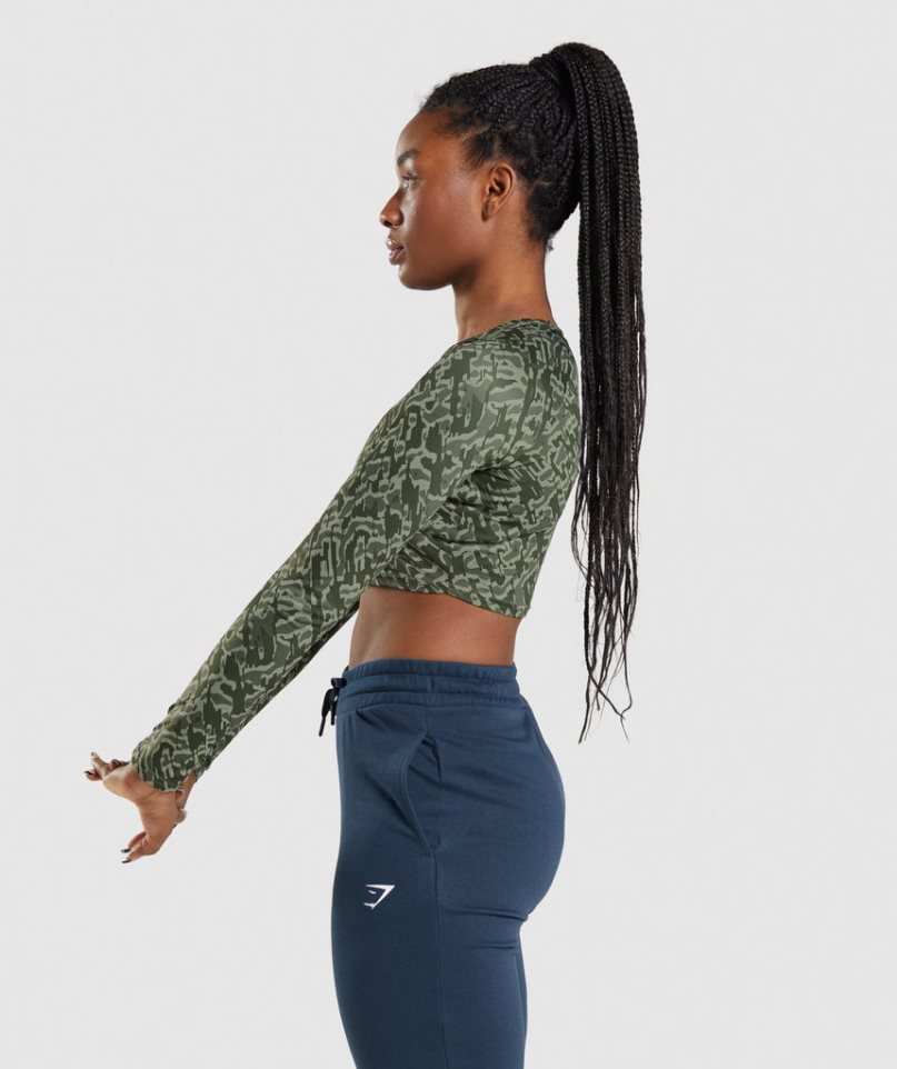 Gymshark Torna Long Sleeve Női Vágott Felsők Zöld | HU-S-641