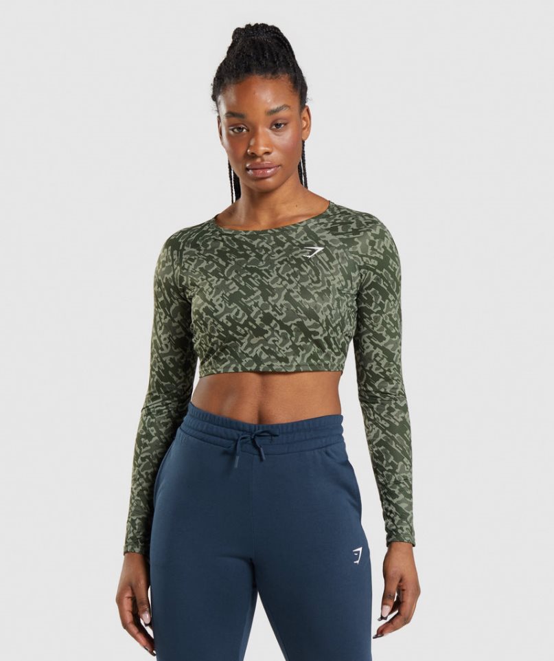 Gymshark Torna Long Sleeve Női Vágott Felsők Zöld | HU-S-641