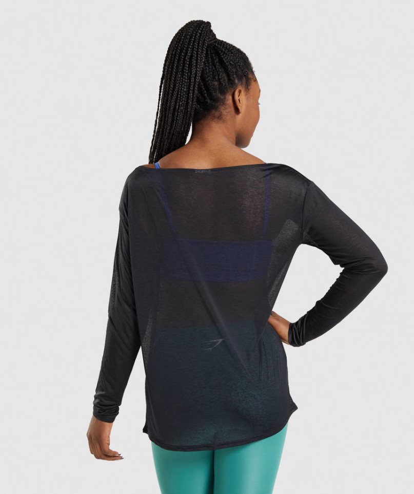 Gymshark Torna Oversized Long Sleeve Tee Női Póló Fekete | HU-U-398