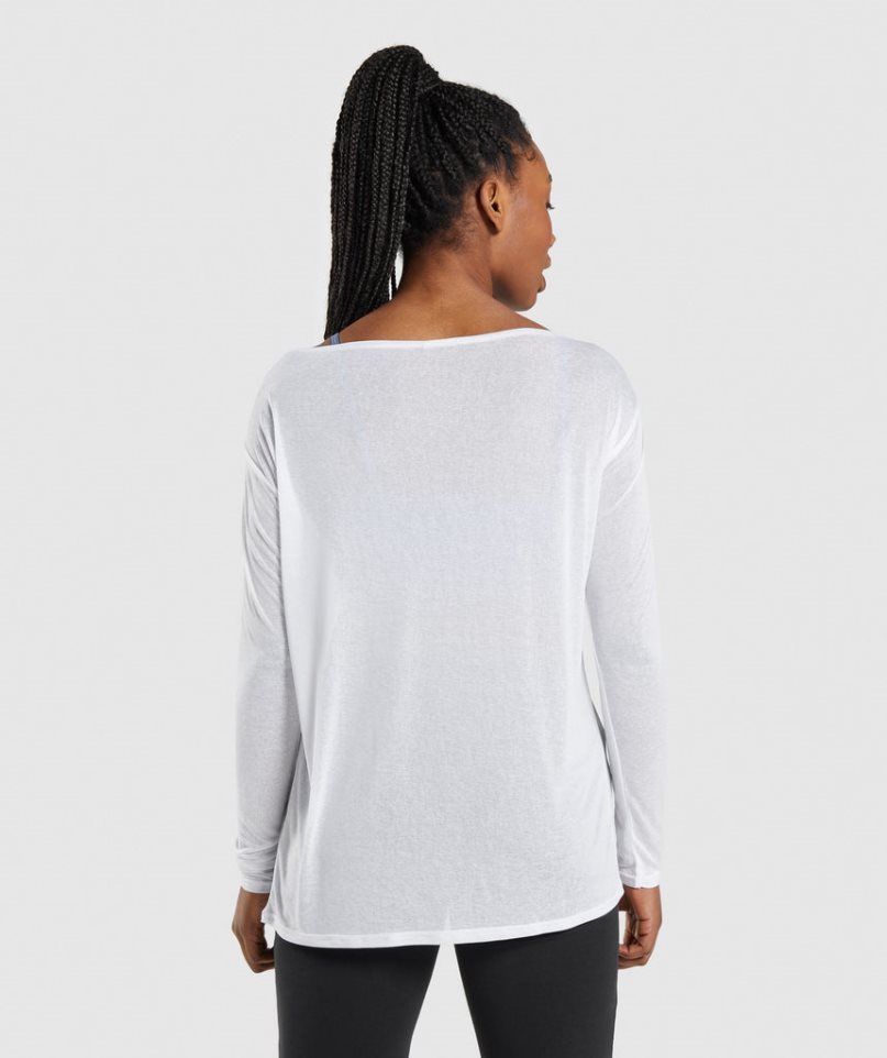 Gymshark Torna Oversized Long Sleeve Top Női Póló Fehér | HU-U-817