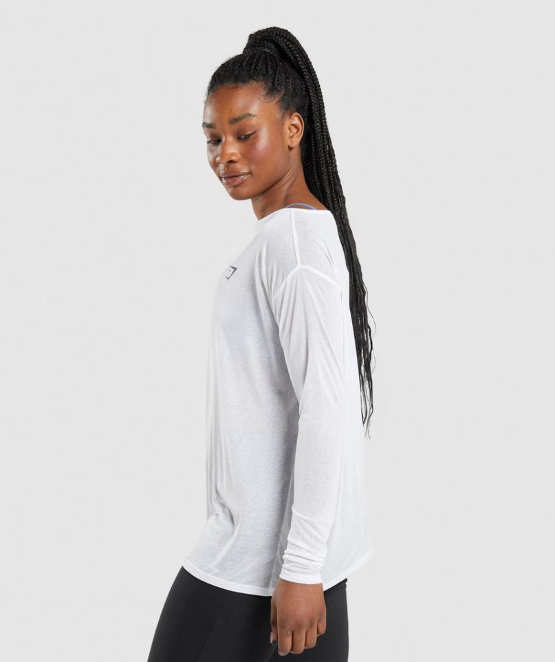 Gymshark Torna Oversized Long Sleeve Top Női Póló Fehér | HU-U-817