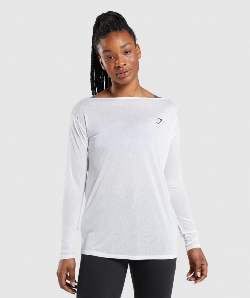 Gymshark Torna Oversized Long Sleeve Top Női Póló Fehér | HU-U-817