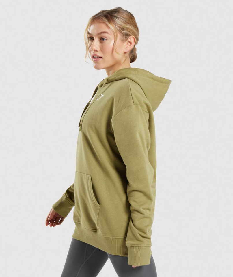 Gymshark Torna Oversized Női Kapucnis Pulóver Olivazöld | HU-H-384