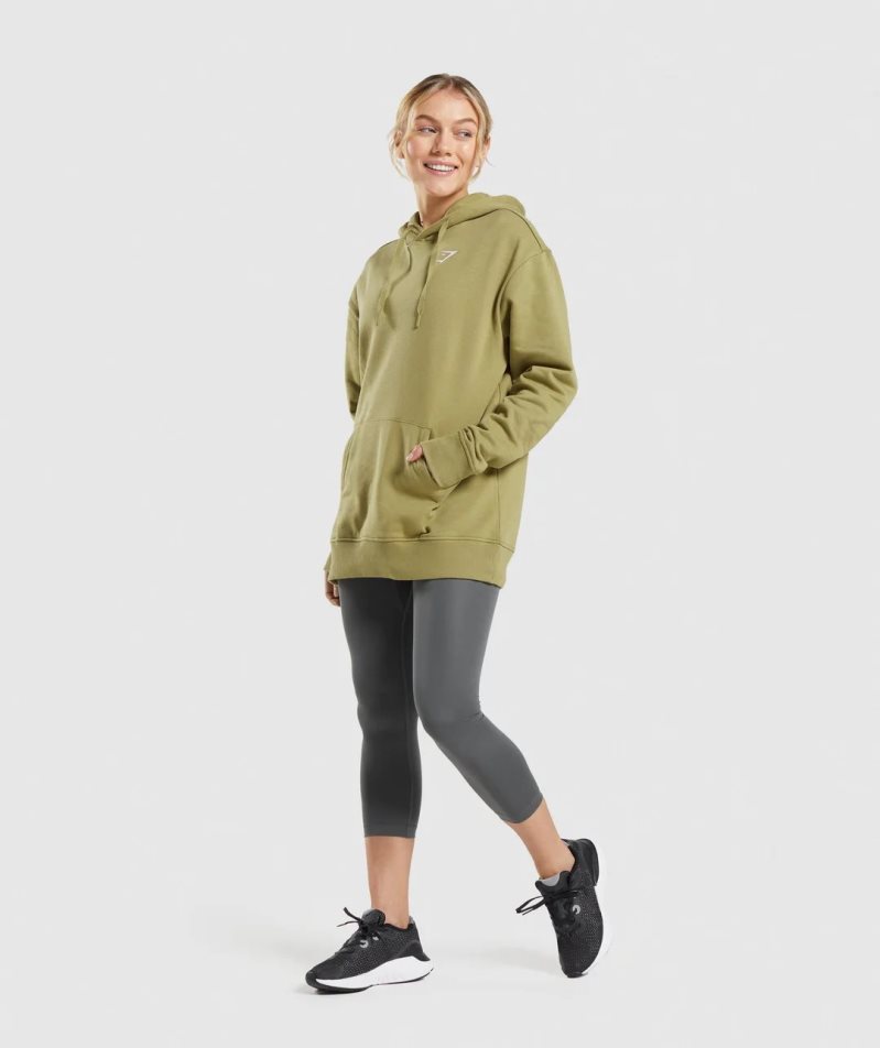 Gymshark Torna Oversized Női Kapucnis Pulóver Olivazöld | HU-H-384