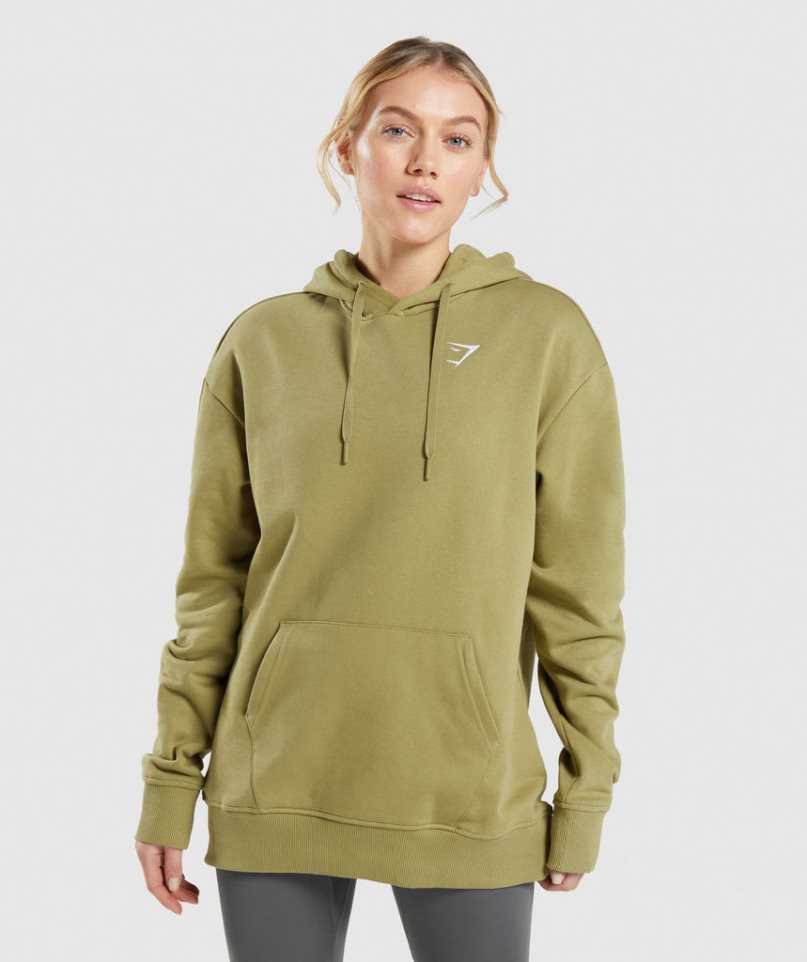 Gymshark Torna Oversized Női Kapucnis Pulóver Olivazöld | HU-H-384