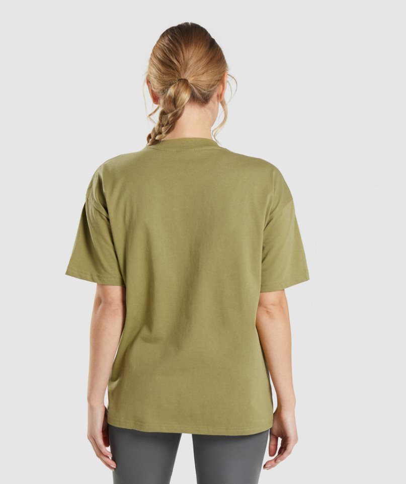 Gymshark Torna Oversized Női Póló Olivazöld | HU-K-019